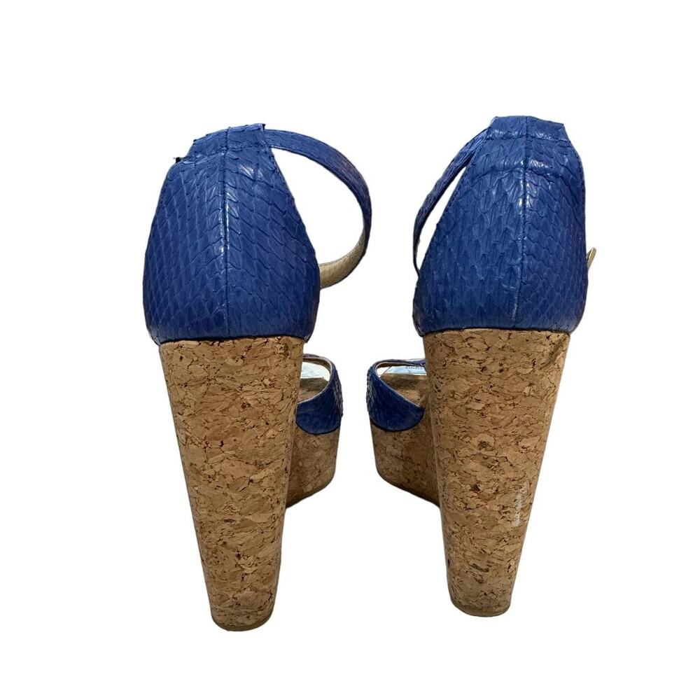 Jimmy Choo Women's Pela Blue Python Leather Cork Wedge Sandals size‎ 38 - Picture 5 of 9